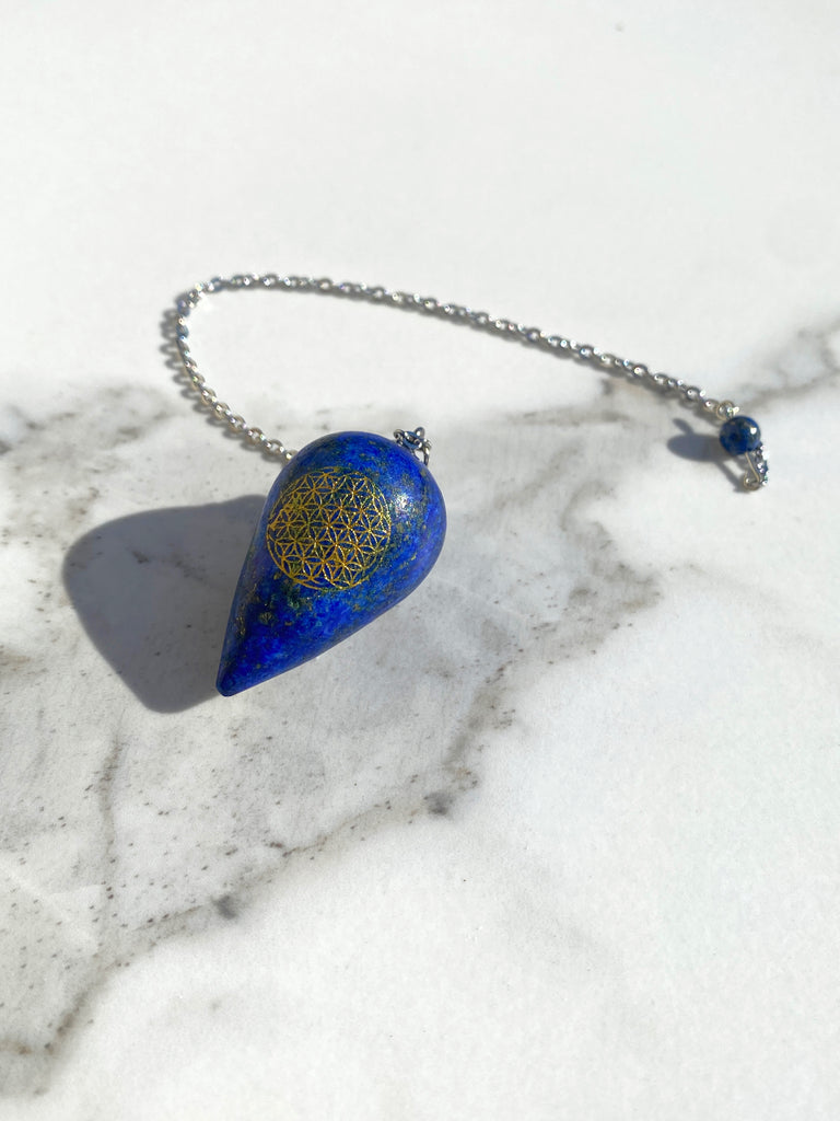 Pendule Lapis-Lazuli pointe & Fleur de Vie