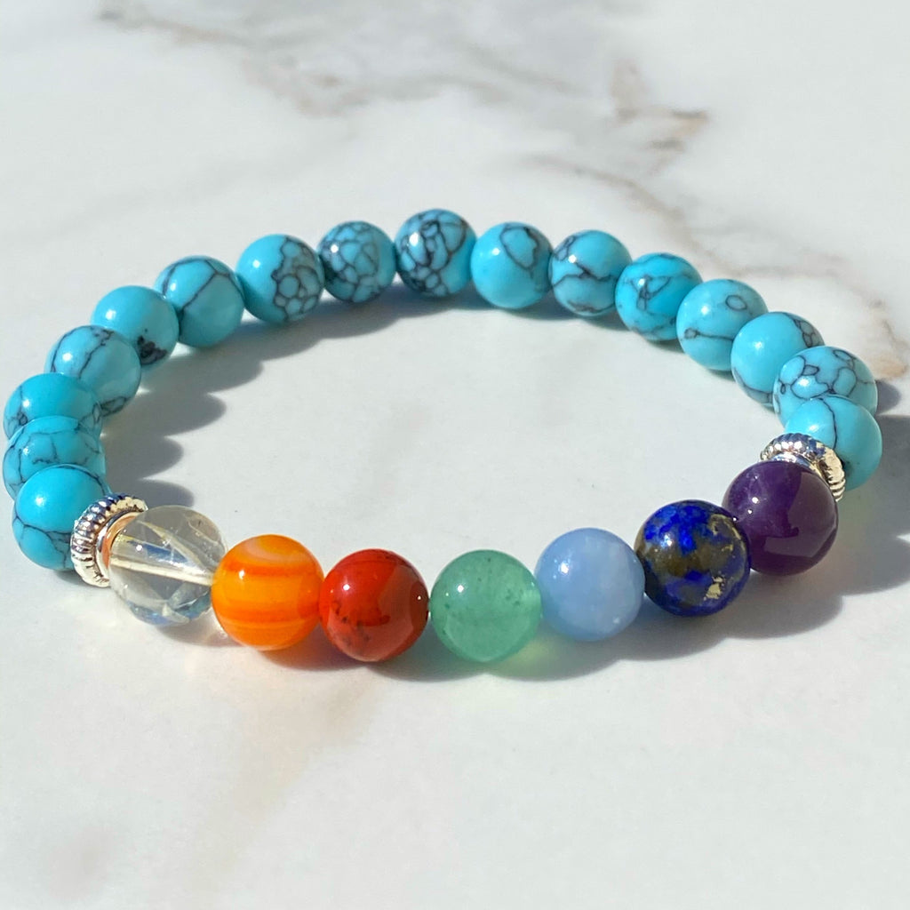 Bracelet Turquoise & 7 chakras 8mm