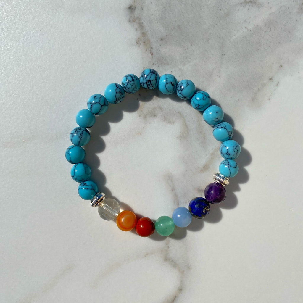 Bracelet Turquoise & 7 chakras 8mm